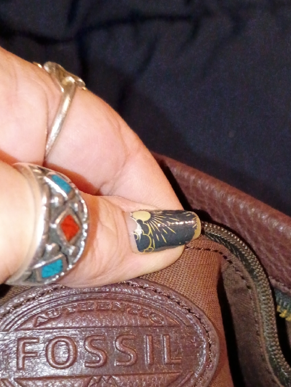 Fossil Brown Pebbled Leather Satchel with Gold Accents - Picture 8 of 10